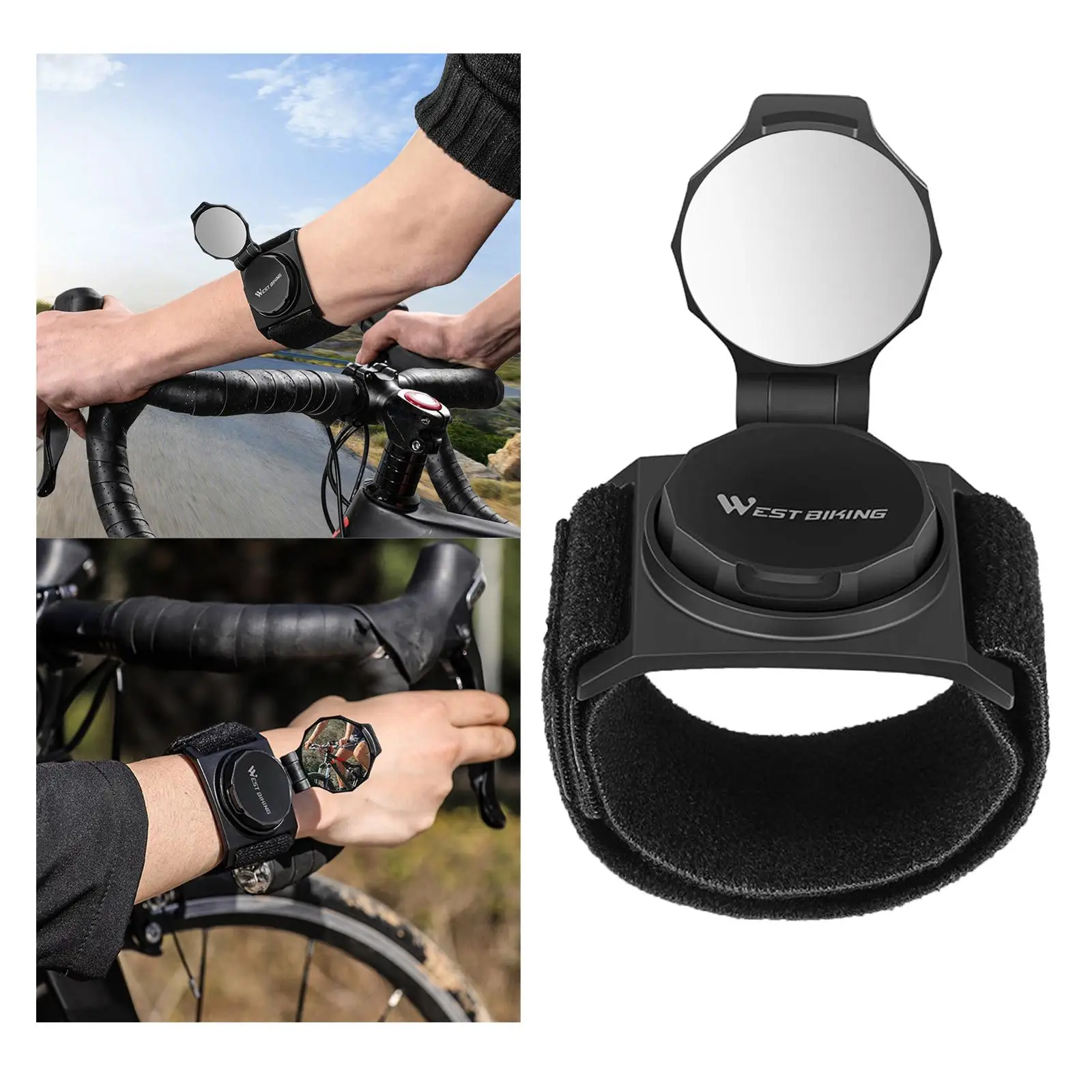 Bicycle Rear Mirror Bike Wrist Band Back Mirror Rotatable Rear Reflector Safety