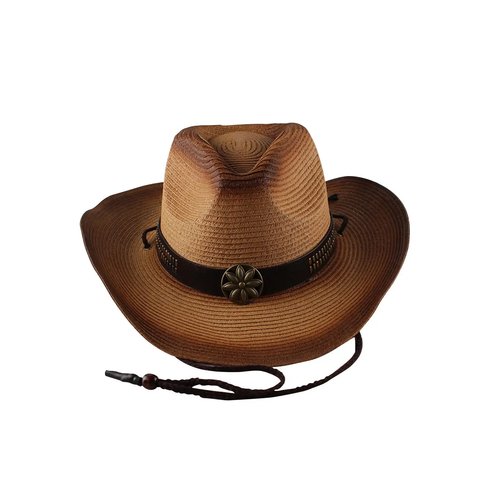 Western Cow boy Hat Wide Brim Cowgirl Protection Hat Top Hat Buckle Decor for Camping Music Festival Concerts