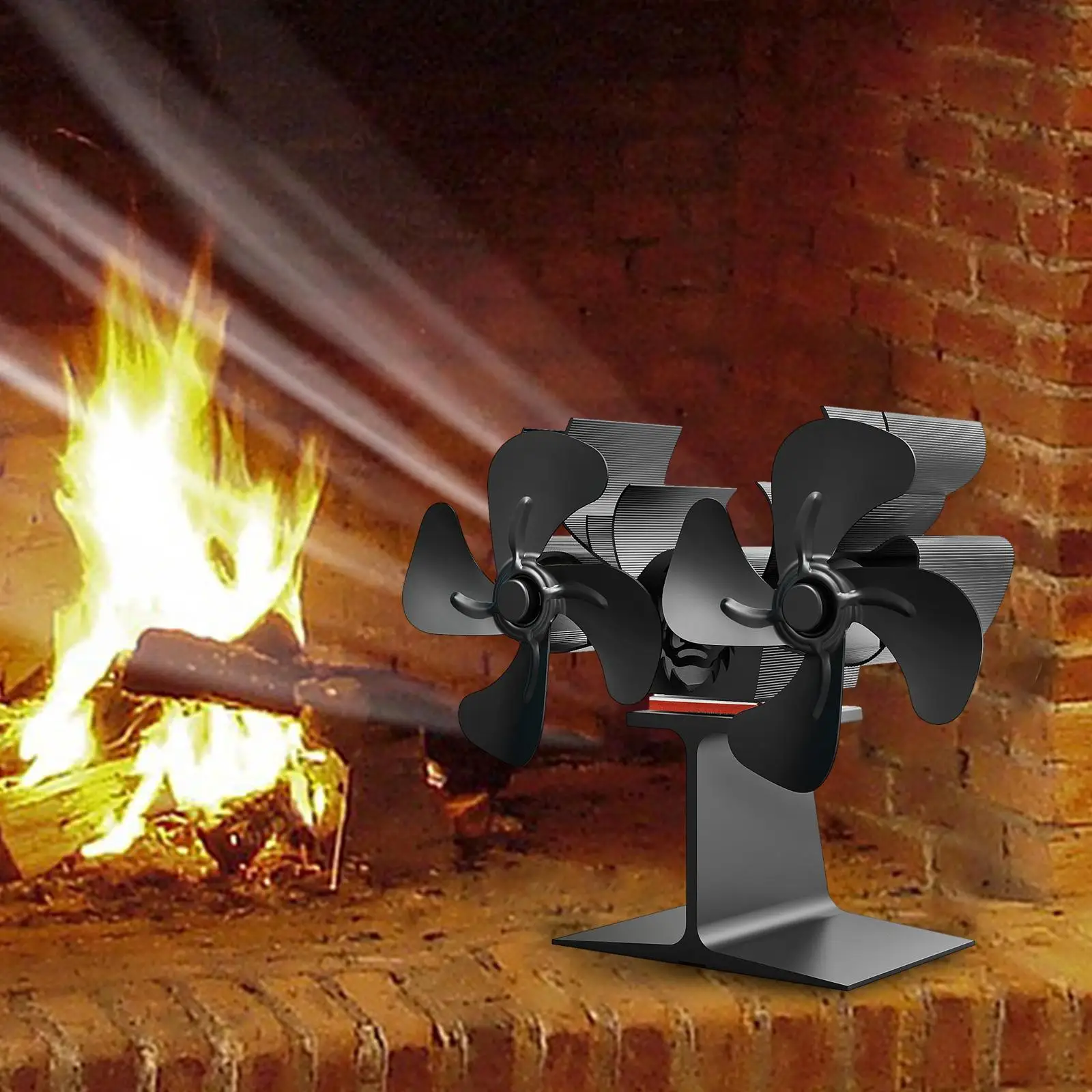 Heat Powered Fireplace Fan with Double Motors Aluminum Multifunctional Black