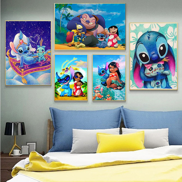 Disney lilo & stitch anime pintura em tela arte da parede dos