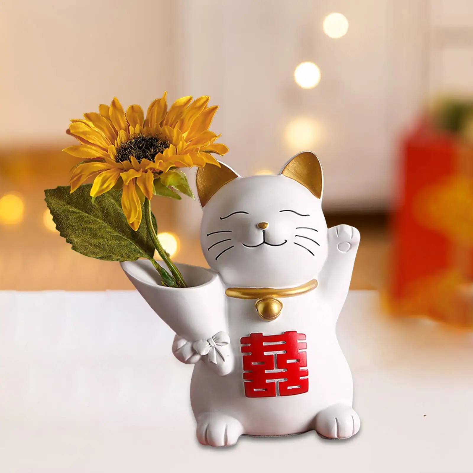 Cat Statue Creative Flower Vase Resin Figurine for Decoration Wedding Gift
