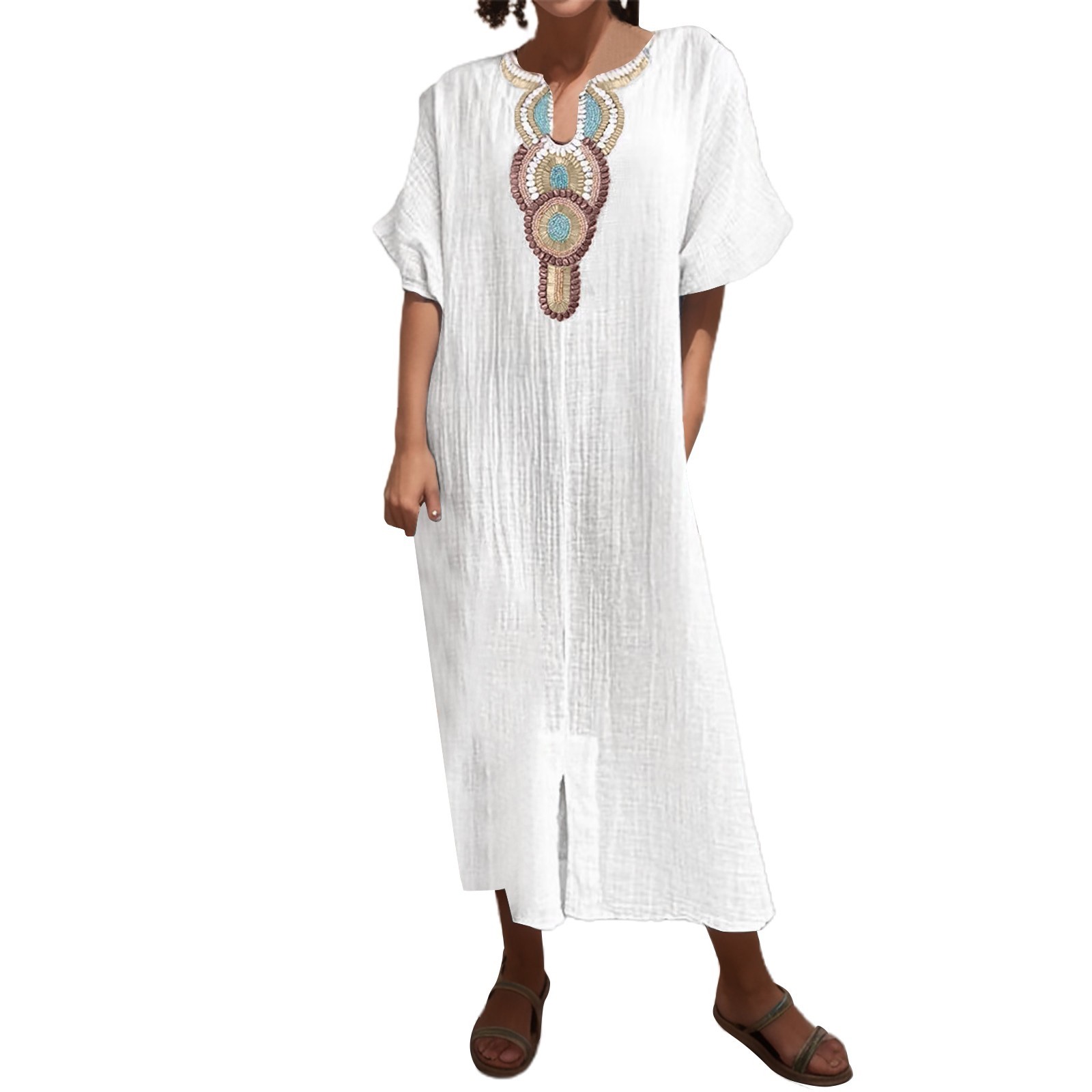 vintage boho feminino, maxi partido com decote