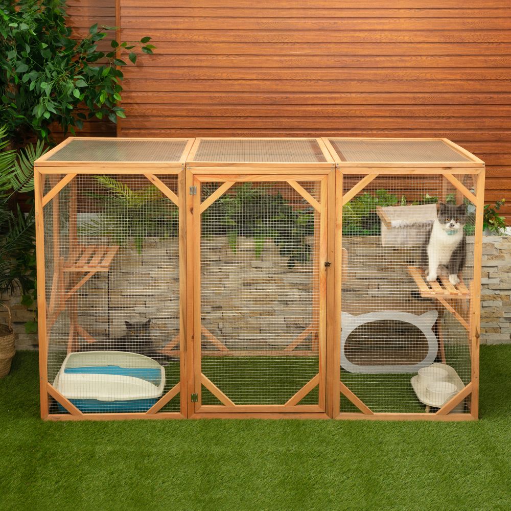 Большая клетка для кошек, деревянный корпус для кошек Catio с солнечной  плоской крышей, педали из сизалевой веревки, гамак, дверь, манеж для  домашних животных для дома и улицы | AliExpress