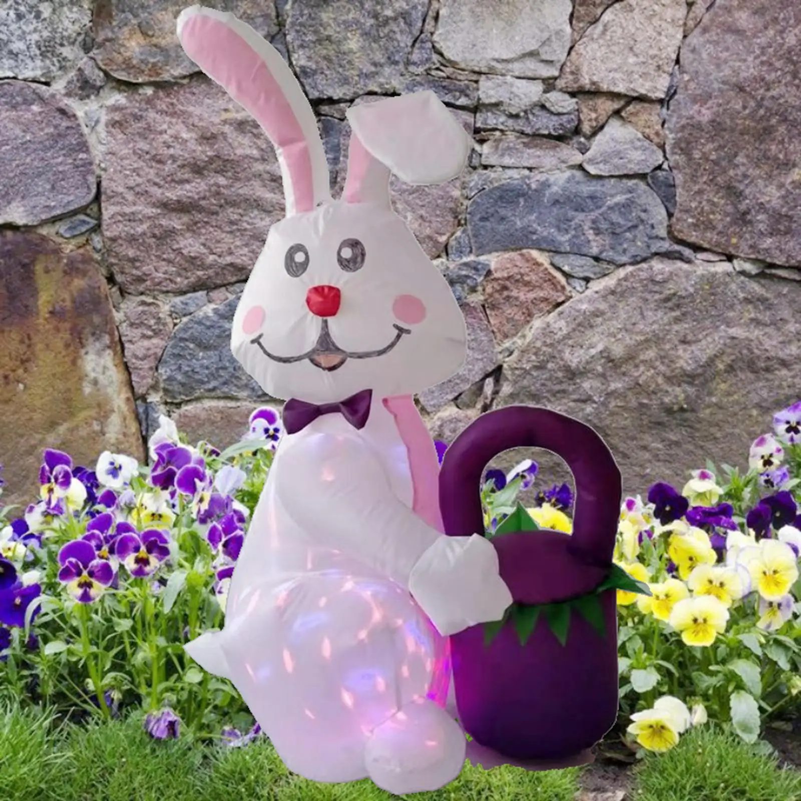 Cute LED Light Easter Inflatable Decorations Rabbit Inflatable Toys Rabbit Ornament for Home Patio Holiday Garden Decor
