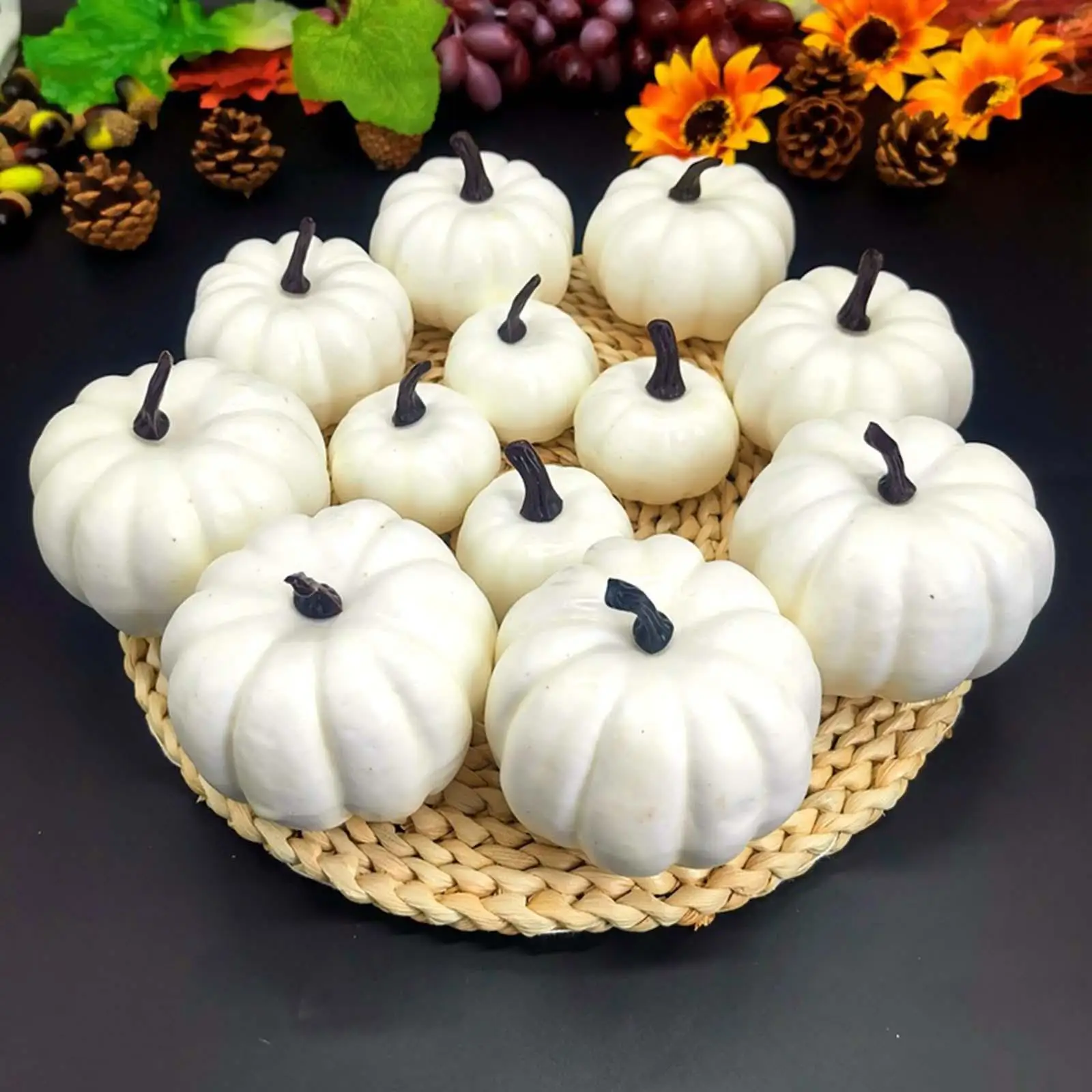 12Pcs Fake Pumpkins Model DIY Rustic Cute Harvest Decorative Artificial Vegetables for Halloween Table Party Thanksgiving Autumn