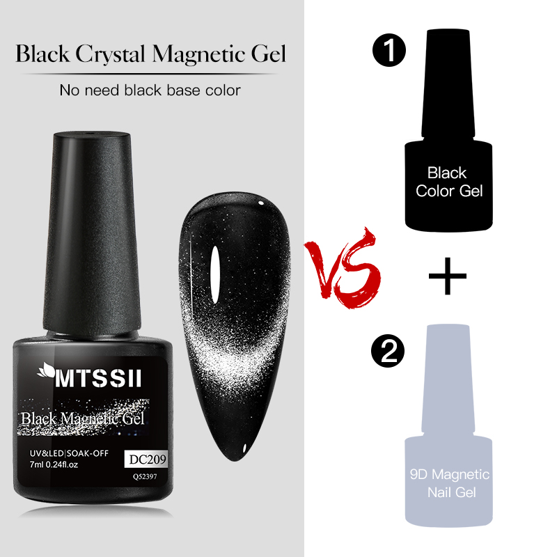 Mtssii 7ML Black Crystal Cat Magnetic Gel Sparkling Glitter Gel Nail Polish Semi Permanent UV Gel Nail Art No Need Base Color