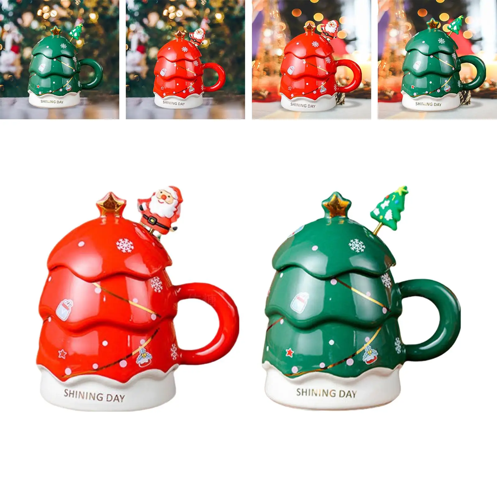 Christmas Tree Ceramic Coffee Mug Tableware with Lid Cover Milk Cups for Daily Using Kitchen Birthday Gift Home