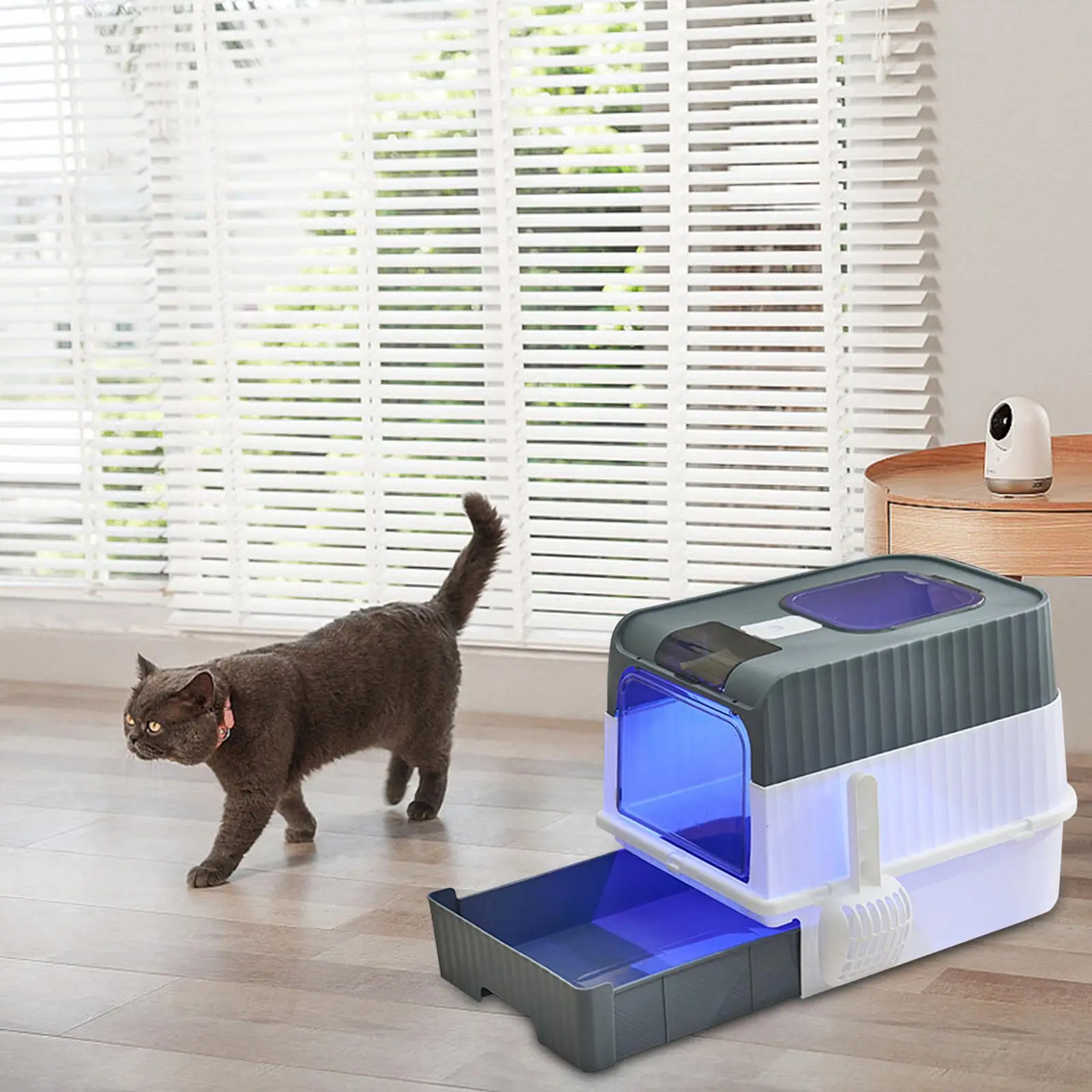 Fully Enclosed Cat Litter Box Easy to Carry and Clean Sandbox with Front Door Hooded Cat Toilet with Lid for Small Animals