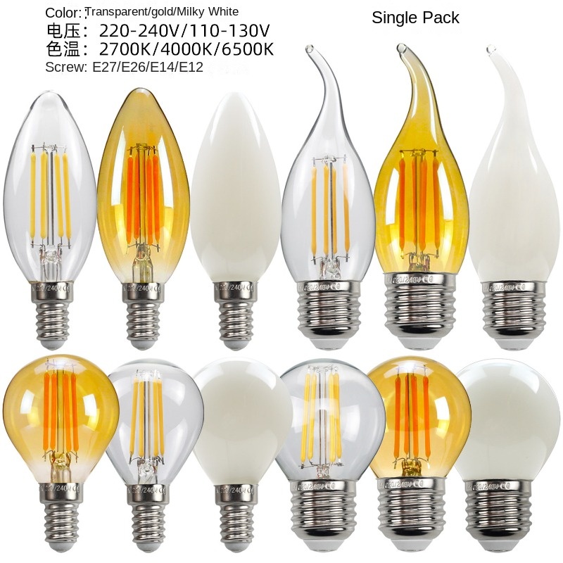 Description Picture 2 of item1PC Edison Bulb LED Lamp E2 7E14 Screw Lighting C35 Pull Tail Retro Filament Lamp Transparent Gold