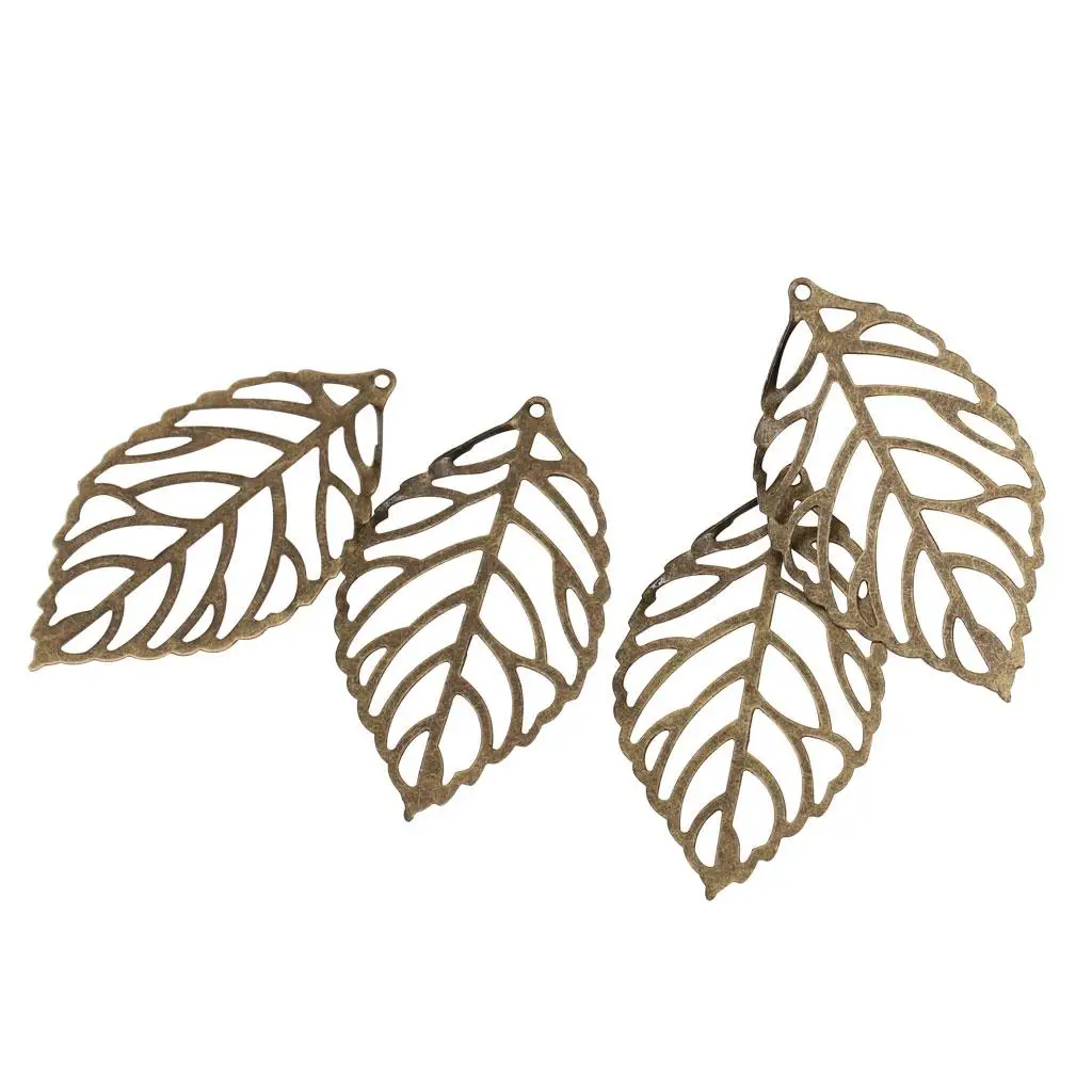 100 Pieces Hollow Filigree Leaf Leaves Pendants DIY Hairpin Headwear Earring