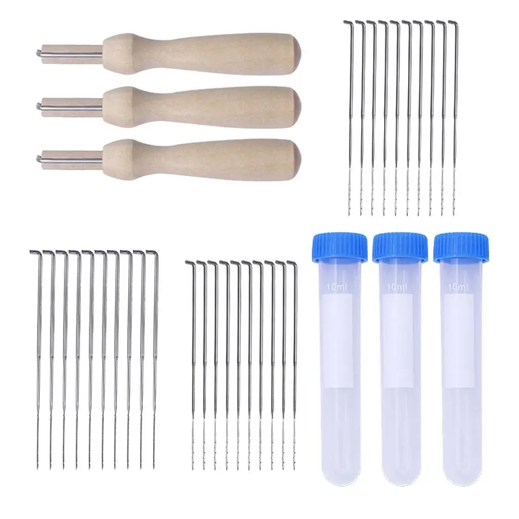 30X Felting  Tool Fleting Starter Kit  Felting Tools for Craft DIY Toys Home Sewing Tools with Clear Bottles Wooden Handle 
