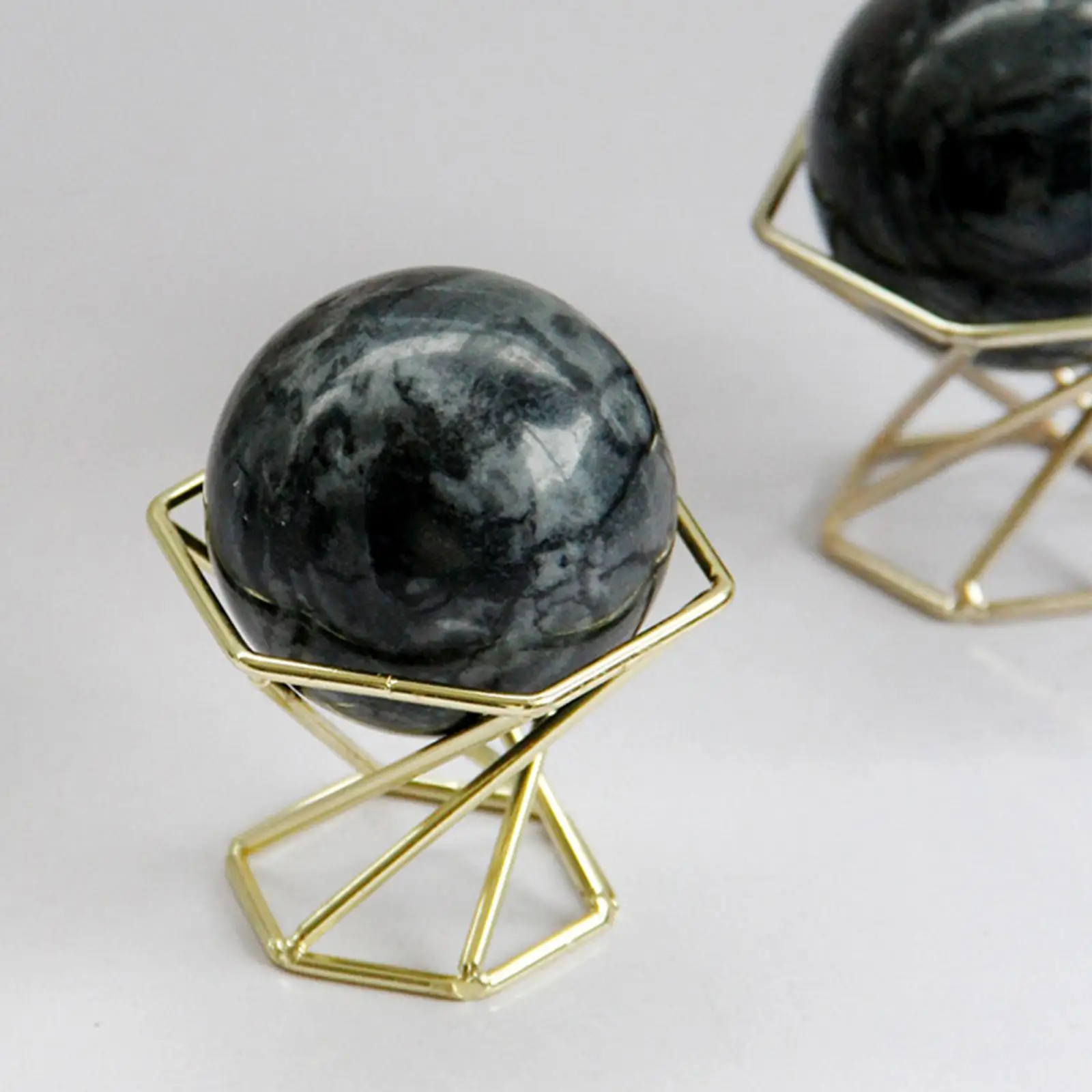 50mm Black Marble Ball with Metal Stand Stone for Decoration