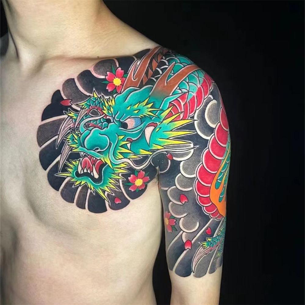 Japanisches Tattoo für Frauen Mann Punk Kunst temporäre Tattoos wasserdicht gefälschte Tattoo Arm Schulter dauerhafte Drachen Tattoo Aufkleber – Detail 7
