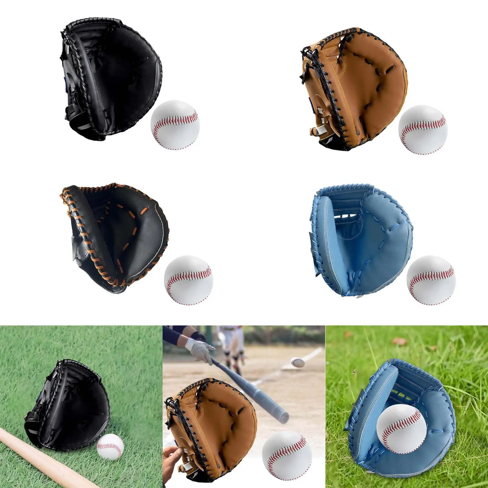 Baseball Catcher Gloves PU Professional Left Hand Sports Batting Gloves for Practice Equipment Training Exercise Unisex Beginner