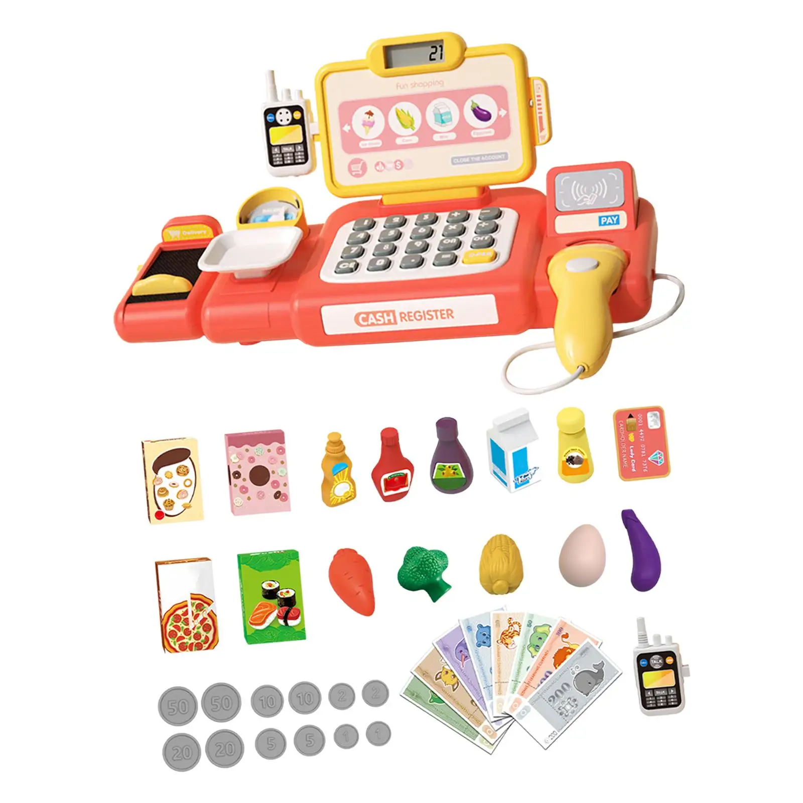 Children`Supermarket Store Toys Cash Register Pretend Play Calculator Kids Pretend Supermarket Playset for Baby Girls