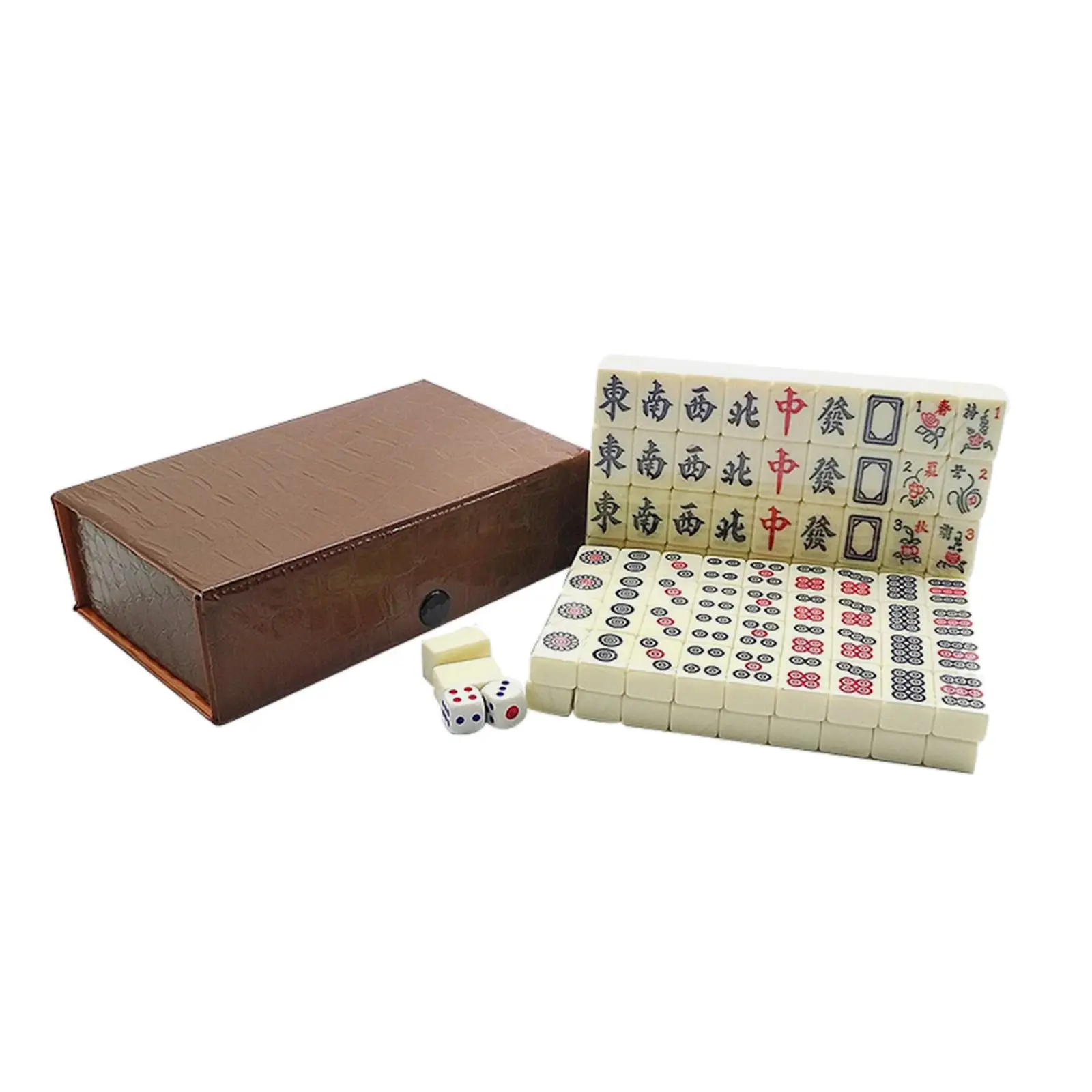 Antique Chinese Mahjong Game Set with Storage Box Traditional Chinese Version Game for Family Leisure
