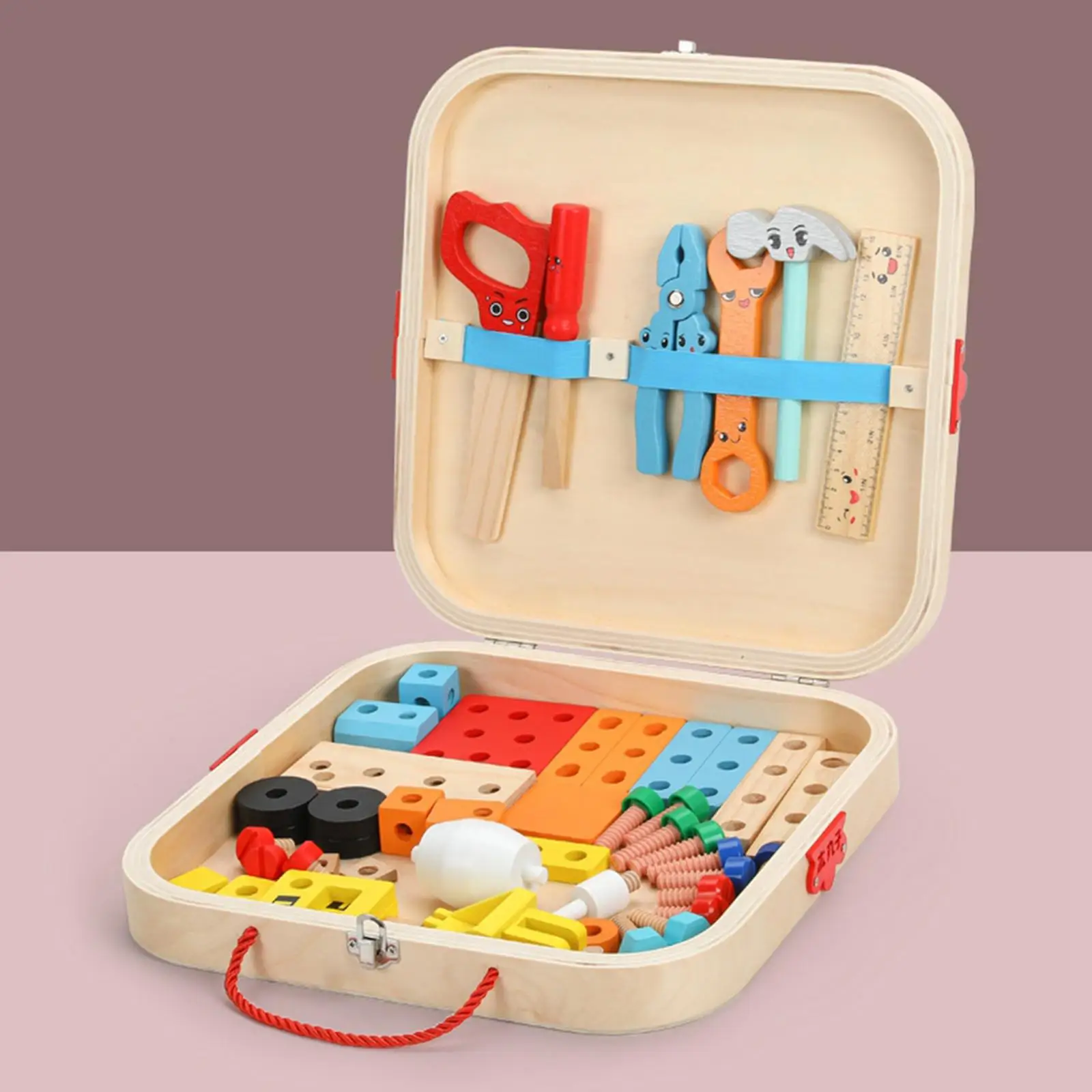 Wooden Kid Tool Set Smooth Wooden Toy Tool Box for Living Room Bedroom DIY