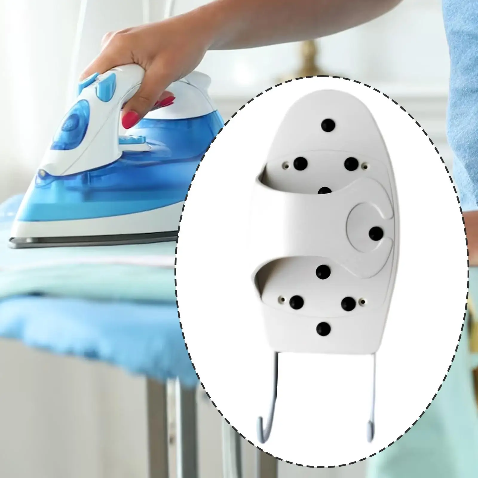 Ironing Board Holder Easy to Install with Hooks Organizer Compact Iron Hanger for Laundry Room Door Household Cabinet Bathroom