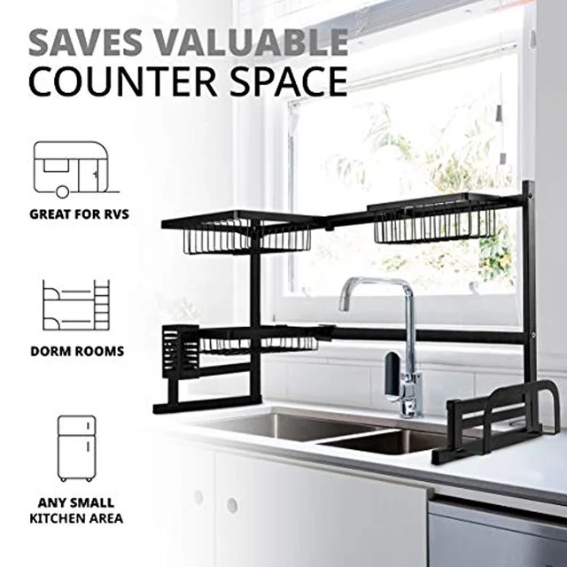 Dropship Over Sink Dish Drying Rack Large Two Tier Vertical, Compact  Kitchen Storage System In Black Stainless Steel Organizes, Drains & Dries  Plates, Bowls, Glasses, Pots, Pans, Utensils to Sell Online at