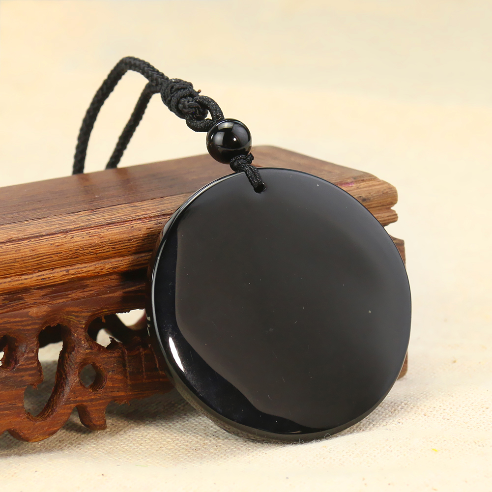 Natürliche Obsidian Laser Carving Baum des Lebens Anhänger Halskette für Männer Frauen Glück Amulett Pullover Kette Meditation Schmuck Geschenke – Detail 4