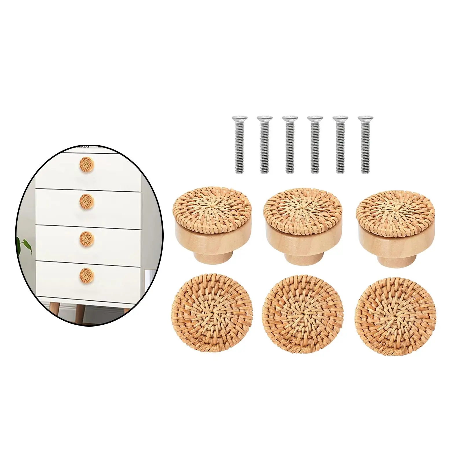 6x Rattan Drawer Knobs Easy to Install  for Cabinet Door Ornament