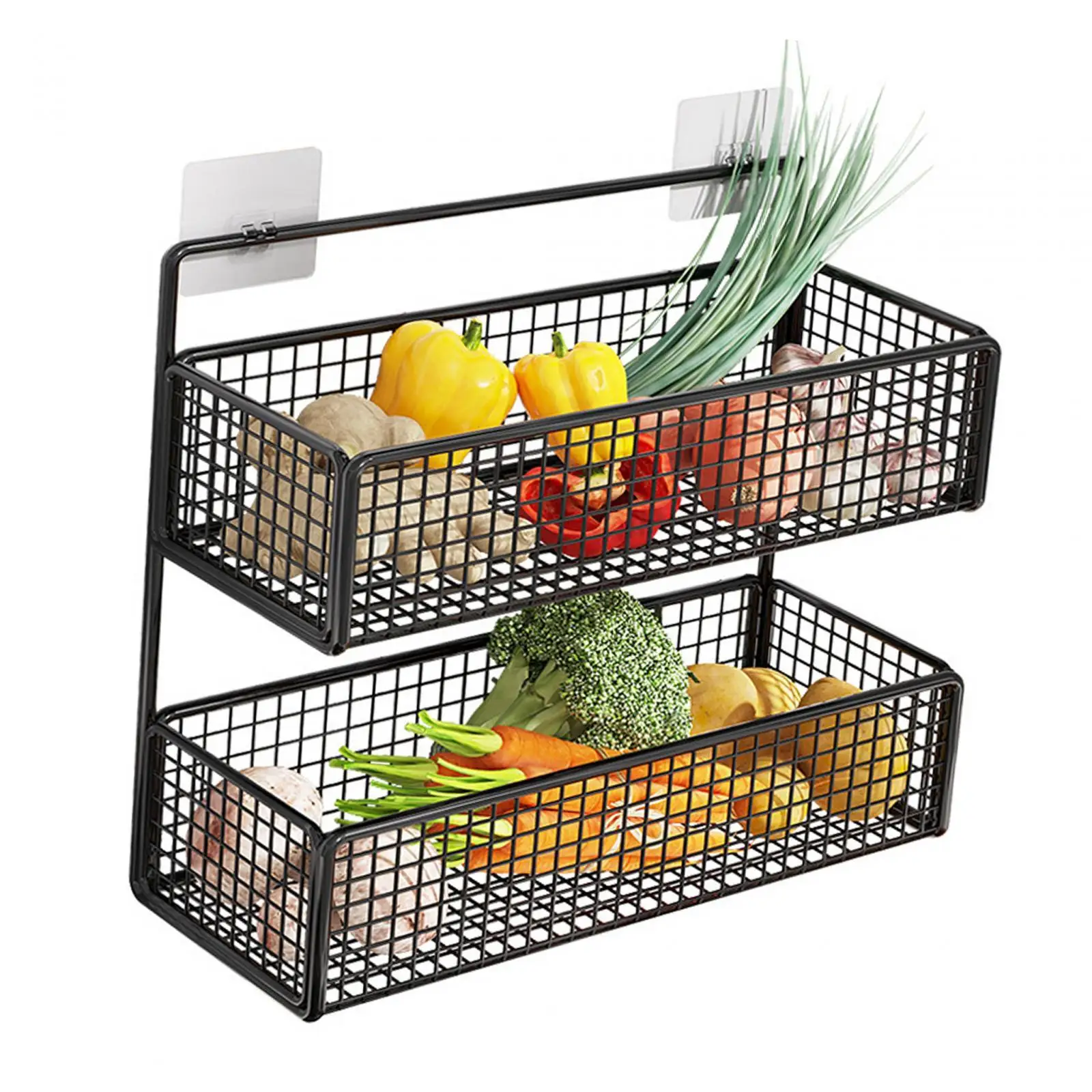 Spice Rack Organizer Wall Mounted Black Hanging Wall Organizer for Bathroom Fruits Vegetables Snacks Kitchen Home Crafts Room