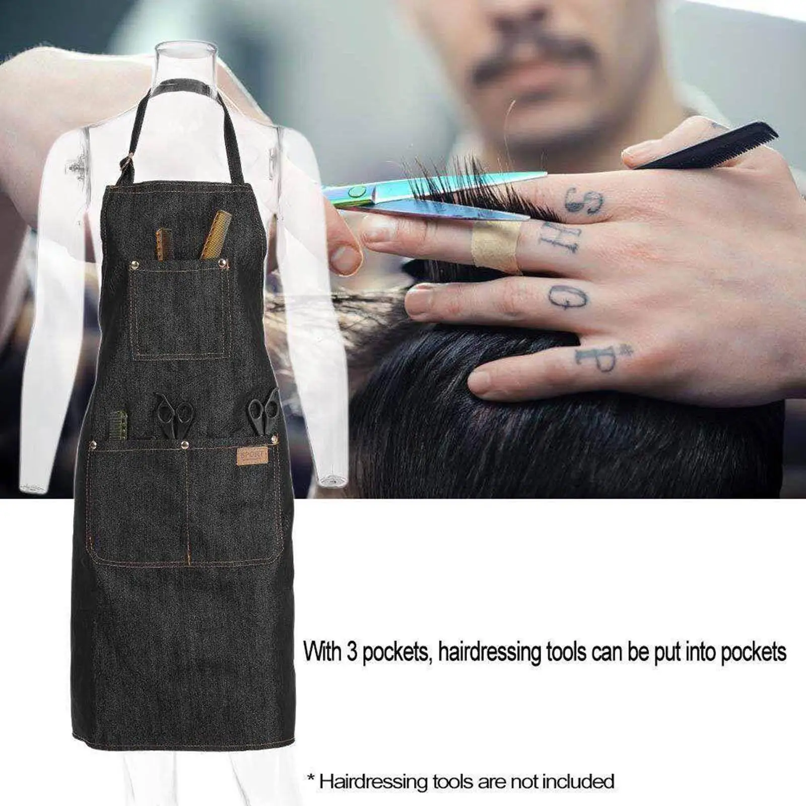 New Professional 3-Pockets Barber Apron Cape Cover Butcher Artist Gown Black