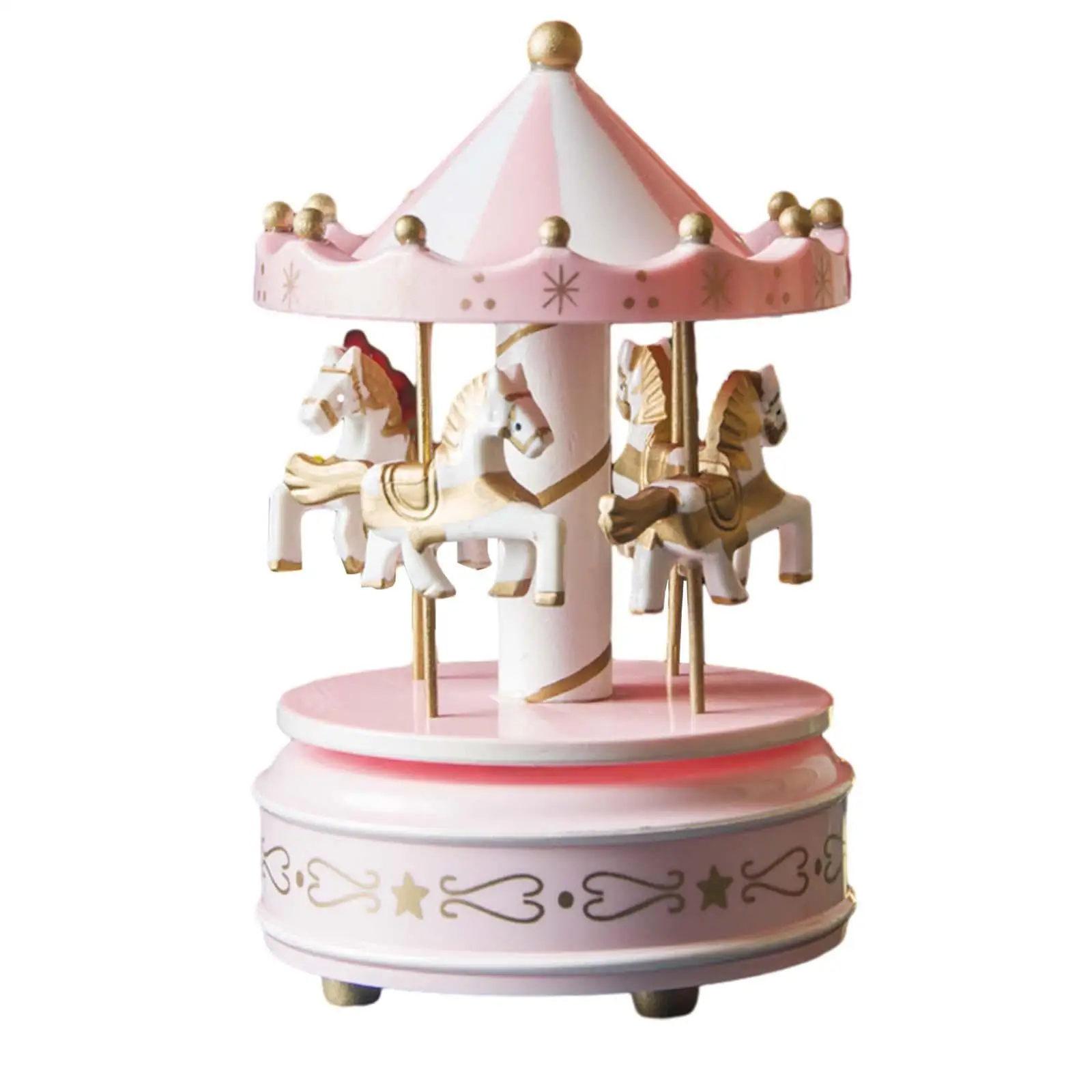 Christmas Wooden Carousel Music Box Ornament Hand Painted Turn Horse Shaped Rotating for Valentine Gift Multipurpose