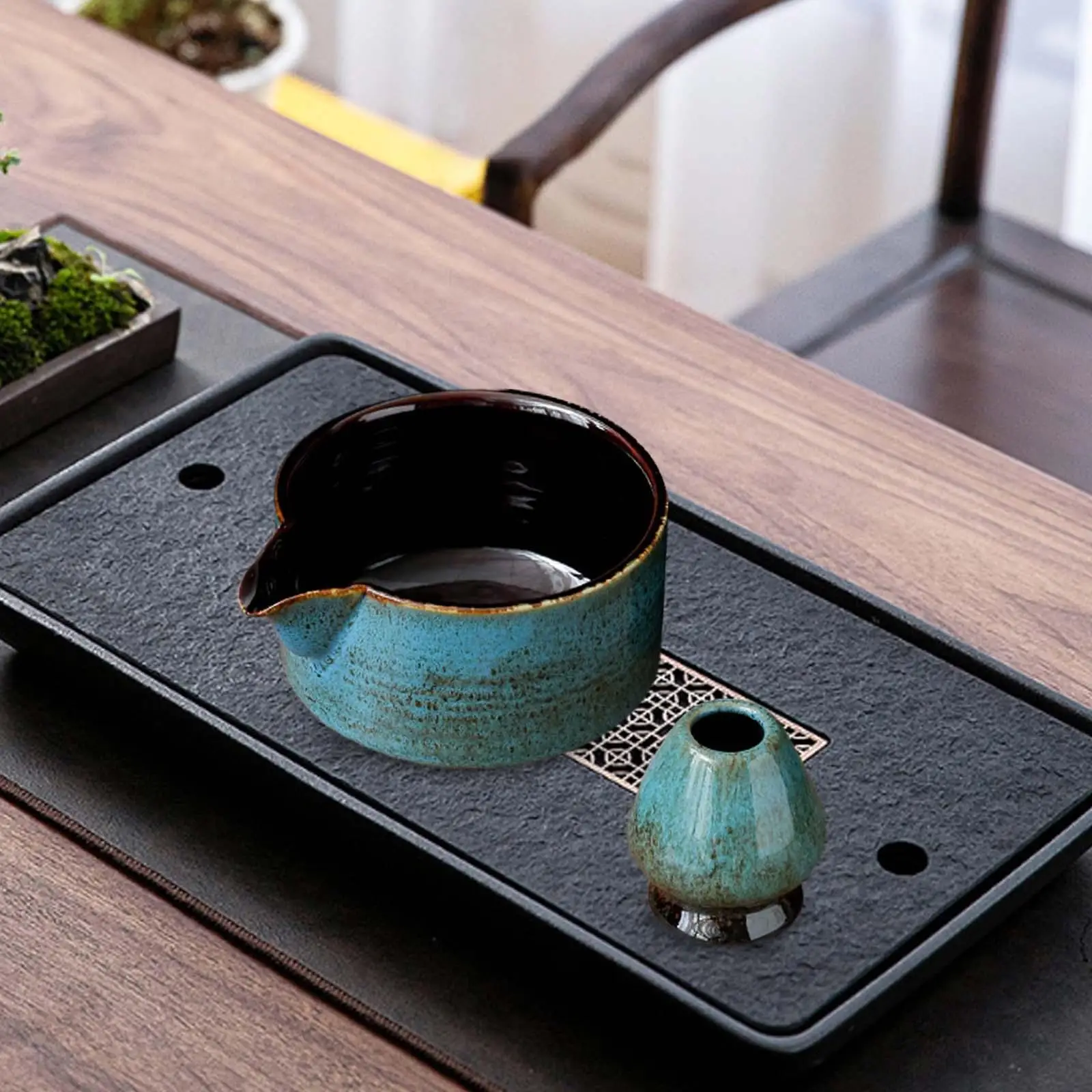 2x Ceramic Matcha Bowl and Chasen Rest Handmade Modern Ceramic Japanese Tea Ceremony for Family Beverage Beginner