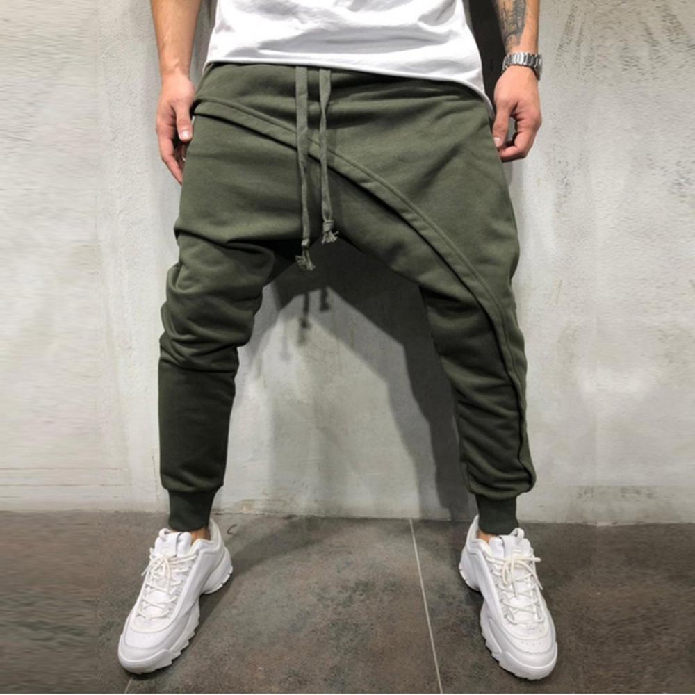 Description Picture 6 of itemPants Drawstring Sporty Pant Solid Color Long Men Asymmetric Double Layer Running Pants