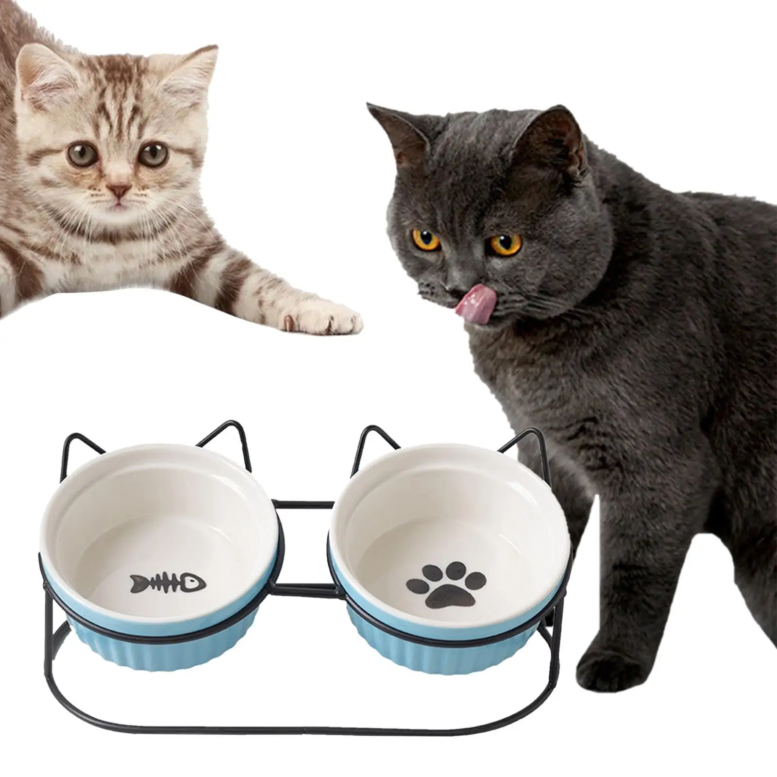 Retro Cat Bowls Raised Stand Neck Guard Stand Double Elevated for Pet Ceramic Bowl Double Dog Cat Food Feeding Bowls