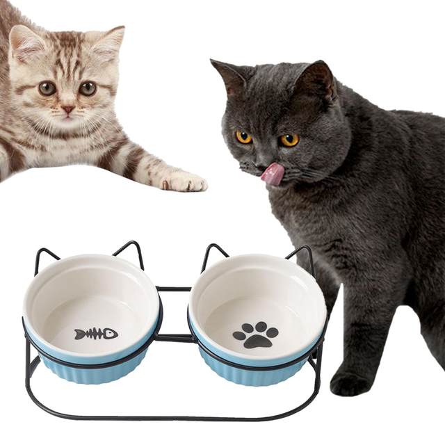 Ciotola Per Gatti HCHLQLZ Ciotole Per Gatti Ciotola Gatto - Ciotola Cane Con Supporto - Ciotole Per Gatti Rialzate Antivomito In Ceramica Set Di 2 Per Cibo Acqua - Perfetta Per Gatti - 6