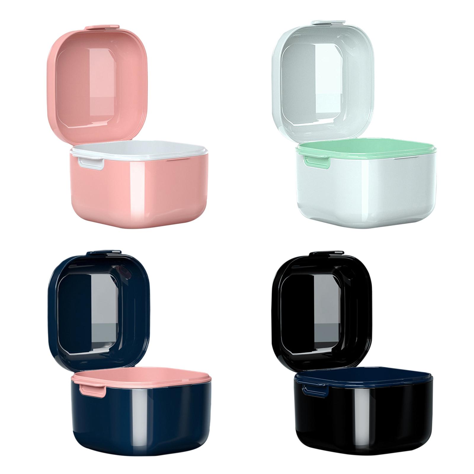 Denture Case with Strainer Basket Complete  False Teeth Storage Box Denture Cup for Clear Braces Gum Retainer Travel