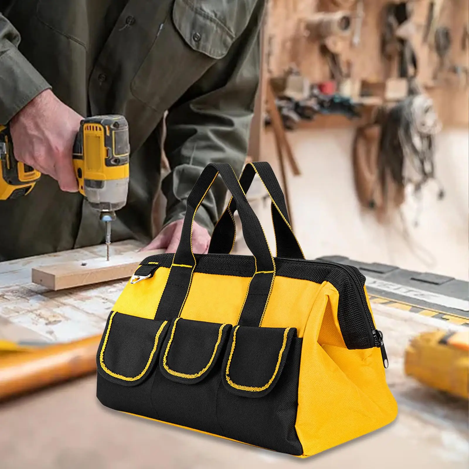 Tool Bag Heavy Duty Wide Mouth with Handle Multipurpose Tool Tote for Worker Electrician Plumber Carpenter Woodworker