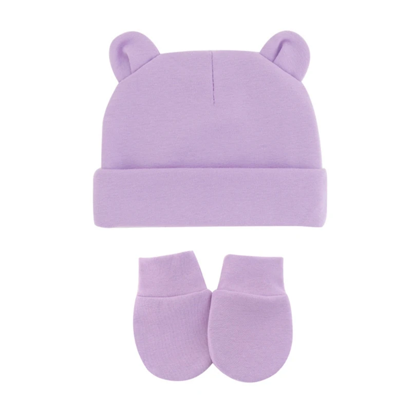 Newborn Baby Cotton Beanies Hospital Hat and Mittens Set Solid Candy Color Stretchy Infant Warm Cap Gloves 0-1 Years Old car baby accessories