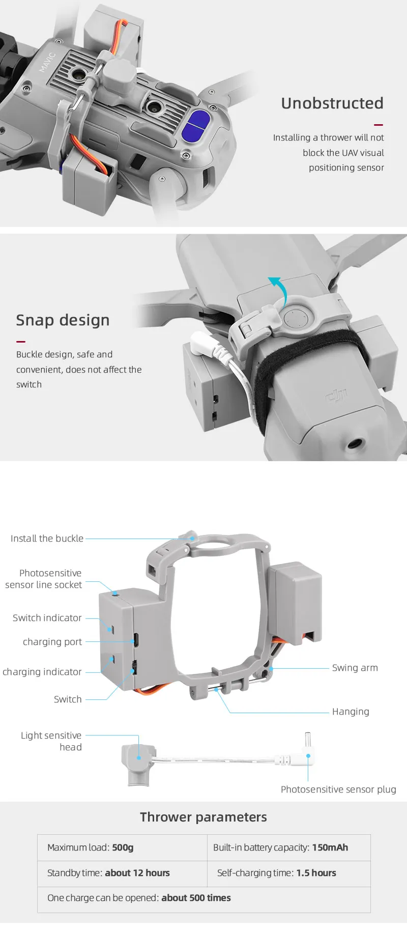 thrower will not block the UAV visual positioning sensor Snap design Buckle design, safe and