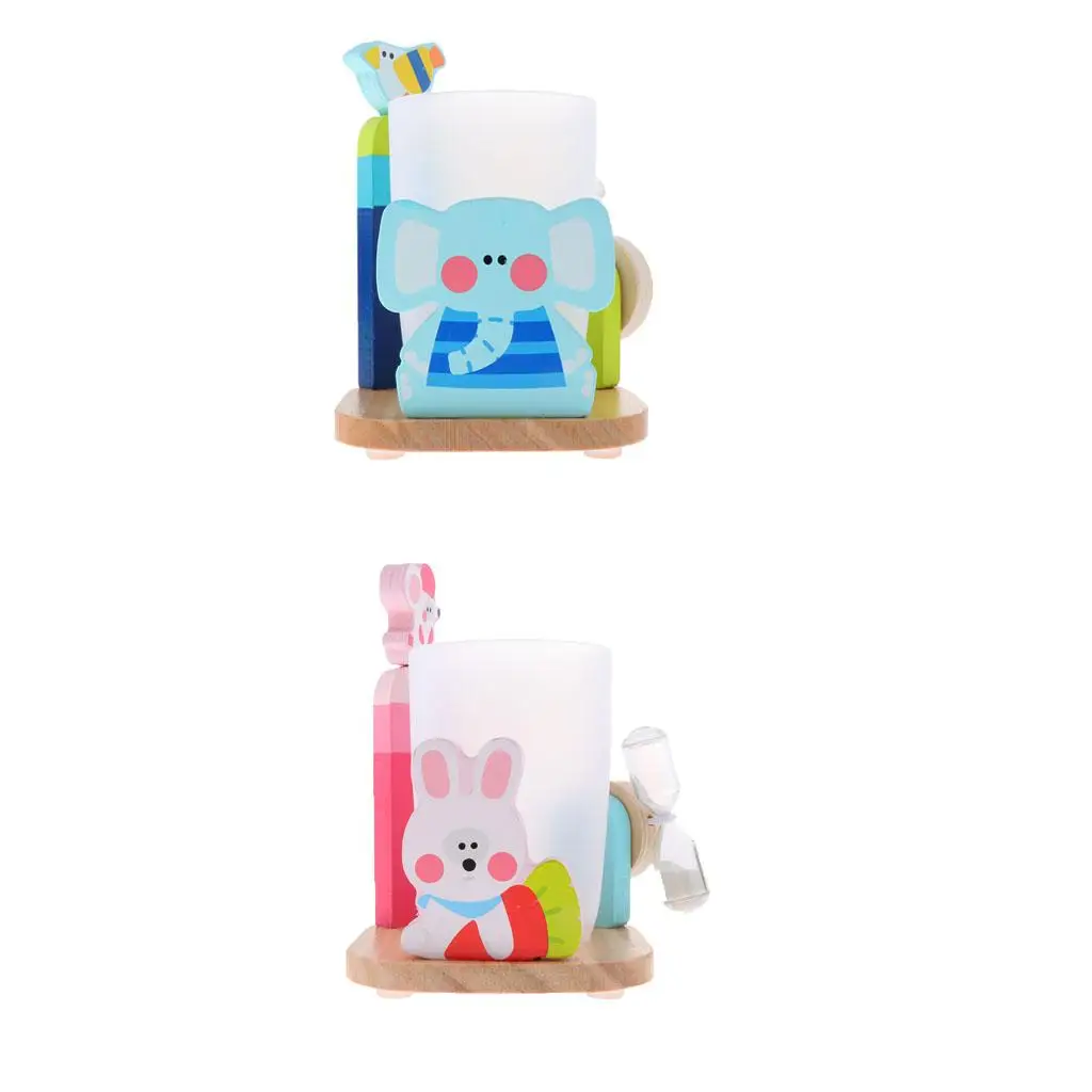 Kids Toothbrush Cup Toothpaste Holder Set with 3 Minutes Brushing Timer for Bathroom Accessories - Elephant