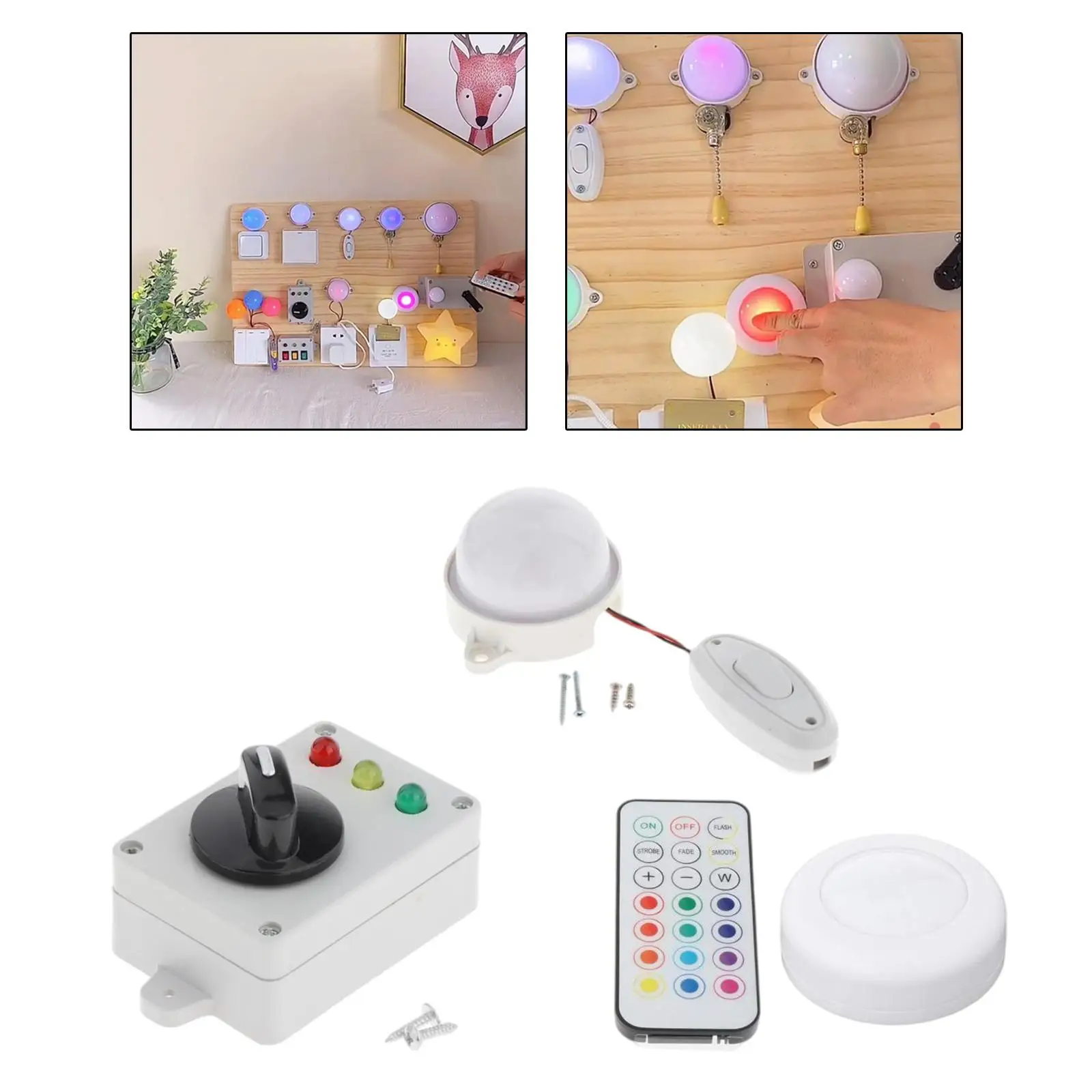 3 pcs Electrical 3-Color Light,Switch Light,Remote Clap Light DIY Busy Board Accessory for Age 3+