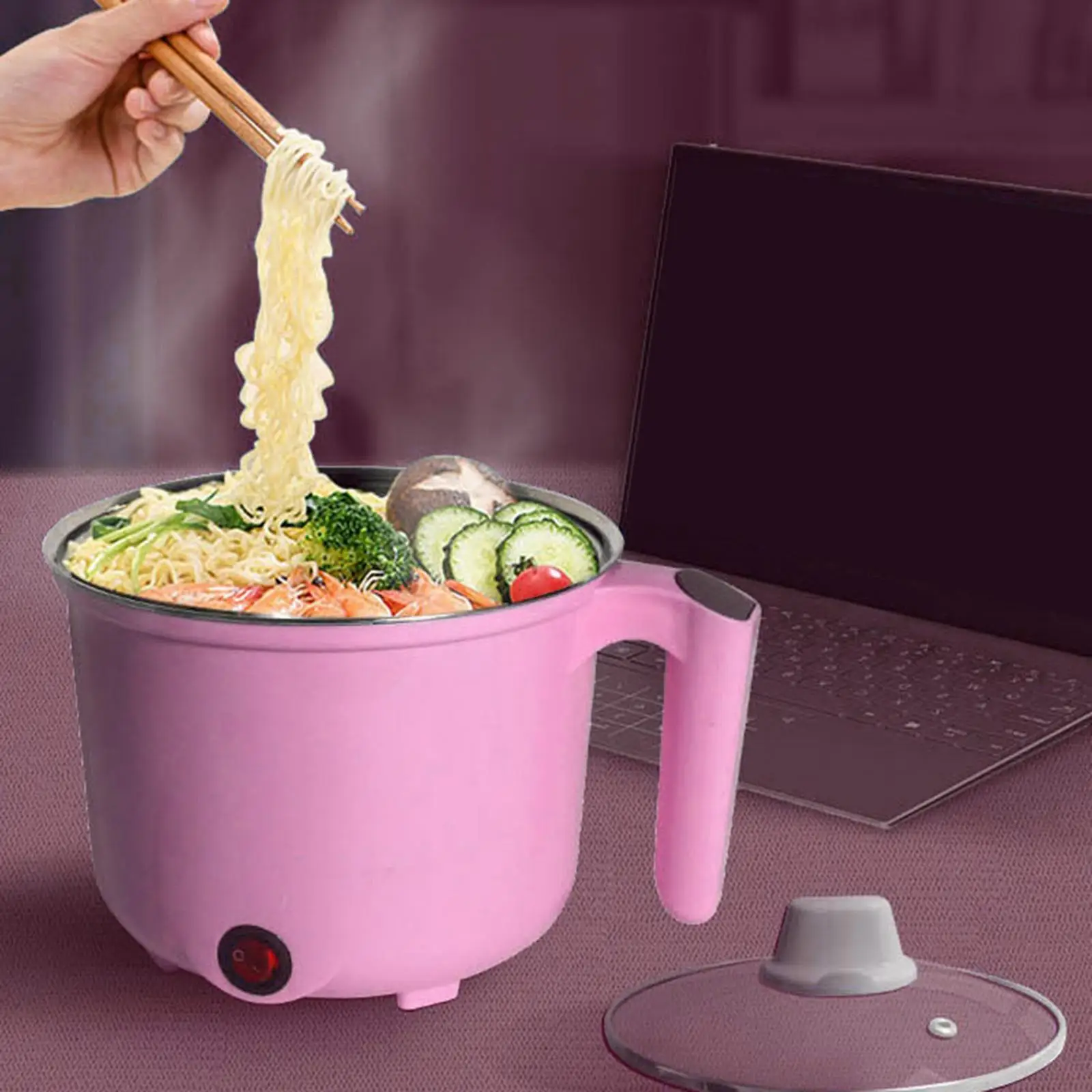 Electric Cooking Machine with Steamer single switch for Household Dormitory Pink