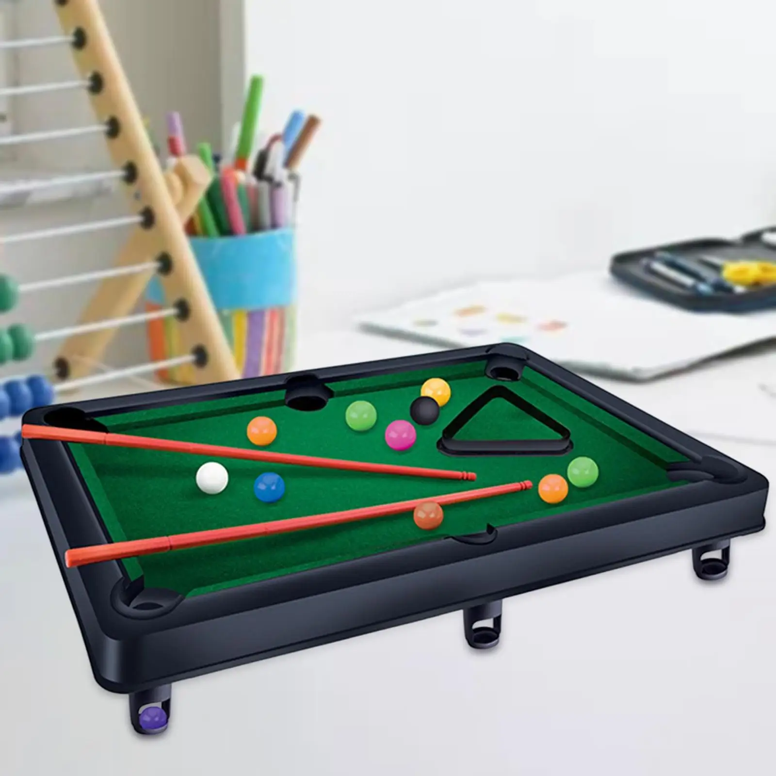Portable Mini Tabletop Pool Set Billiards Game Playset with Game Balls for Playroom Desk Game Room Office Indoor