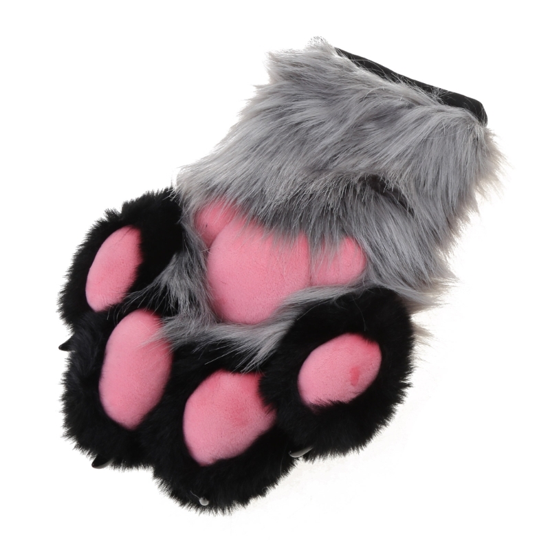 Wolf Dog Foxes Paw Claw Gloves Costume Accessories Cosplays Animal Furry Plush Full Finger Mittens Fursuit for Adults
