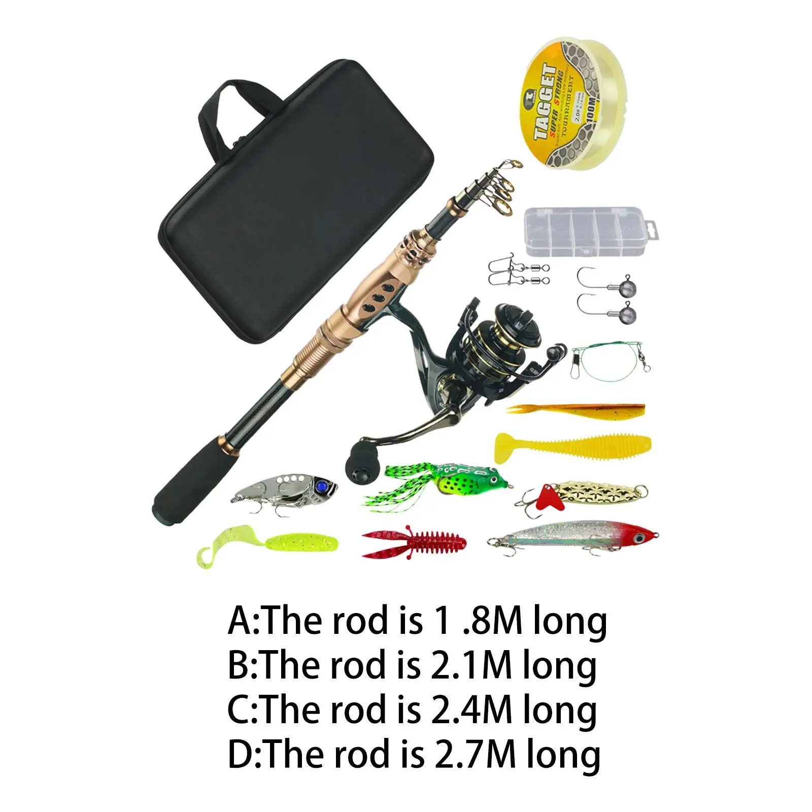 Fishing Rod Combos Set Carrier Bag Line Lures Hooks Telescopic for Travel