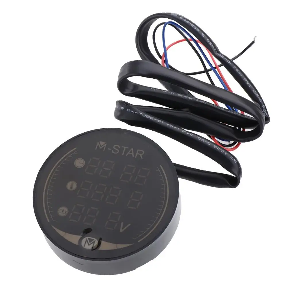 9-24 LED  Voltmeter  Round Display Panel Time Temperature 3 in 1 Back-light 