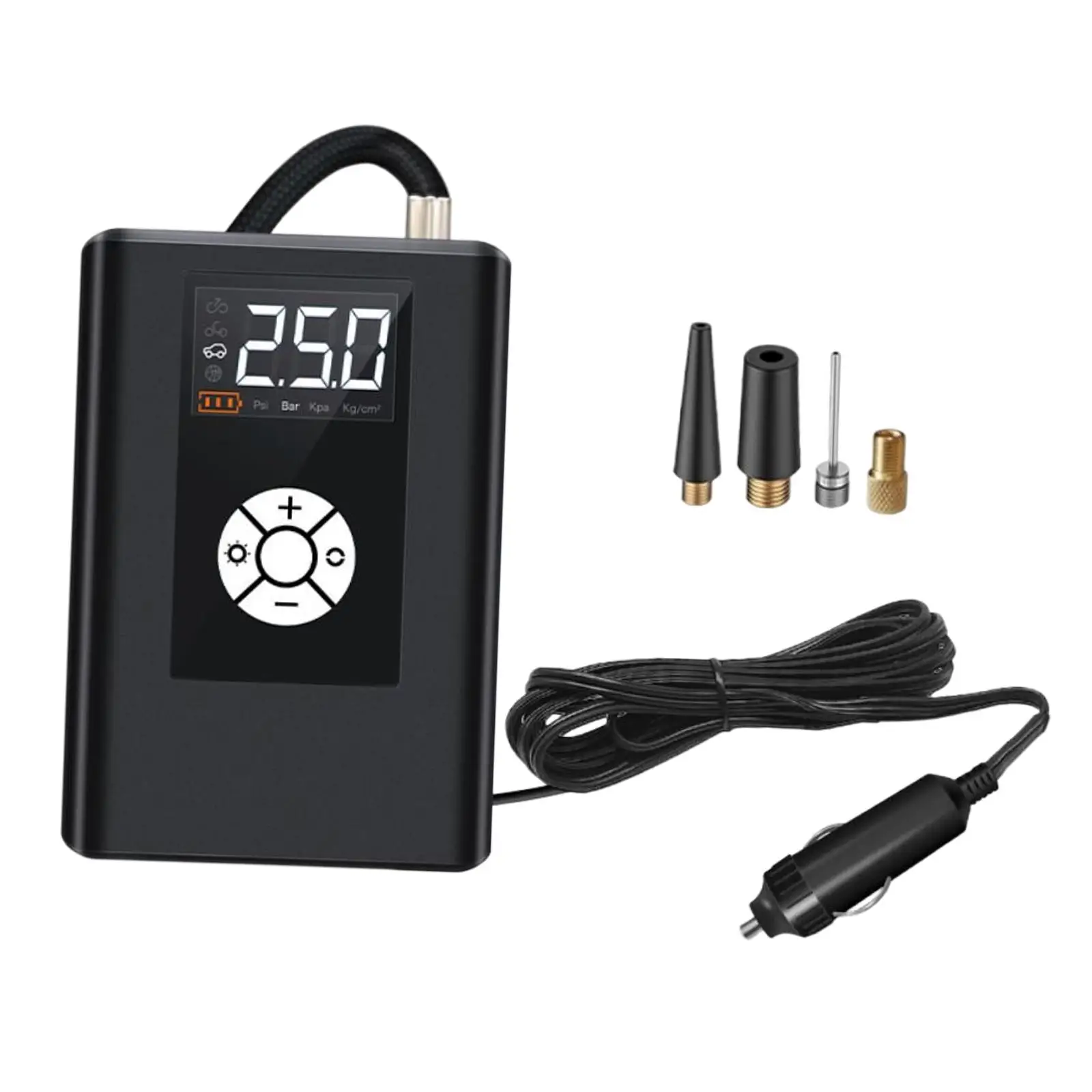 Portable car tire inflator with compact digital pressure gauge