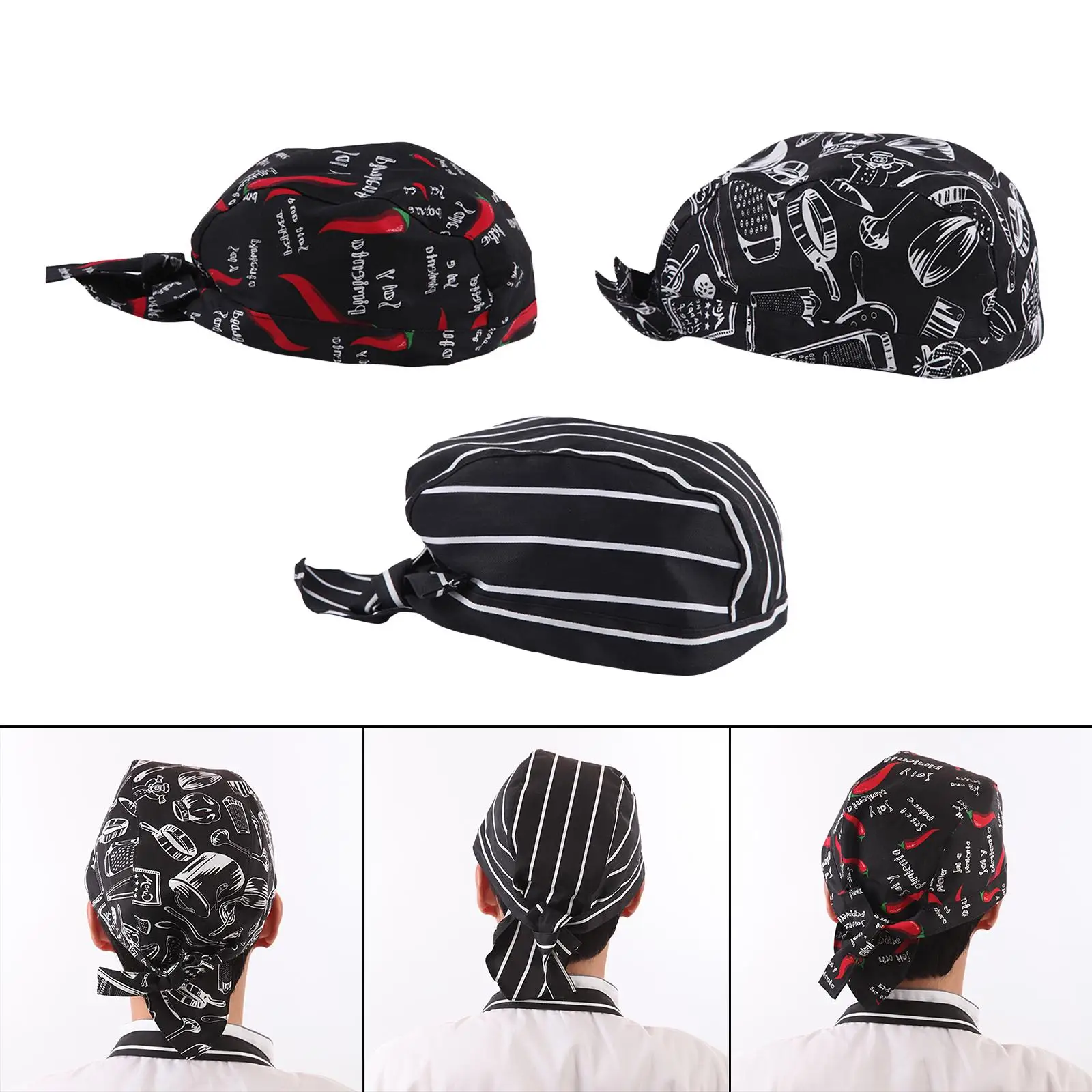 3Pcs Chef Hat Fashion Waiter Cap Kitchen Cooking Cap Working Caps Bandana Head Scarf for Worker Catering Cafe Hotel Restaurant