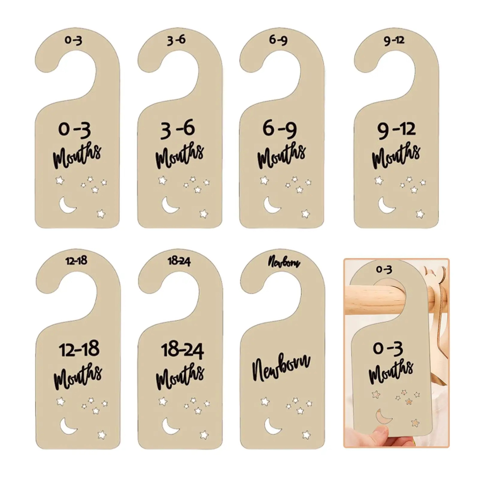 7 Pieces Wooden Baby Clothes Size Hanger Organizer Nursery Decor Clothes Sorting Tags Baby Closet Dividers for Closet Daily Use