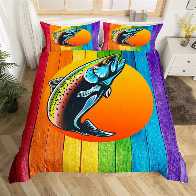 Big Pike Fishing Duvet Cover Set Hunting Bedding Fly Fishing Comforter  Cover Queen King Full Polyester Quilt Cover Teens Adults - AliExpress