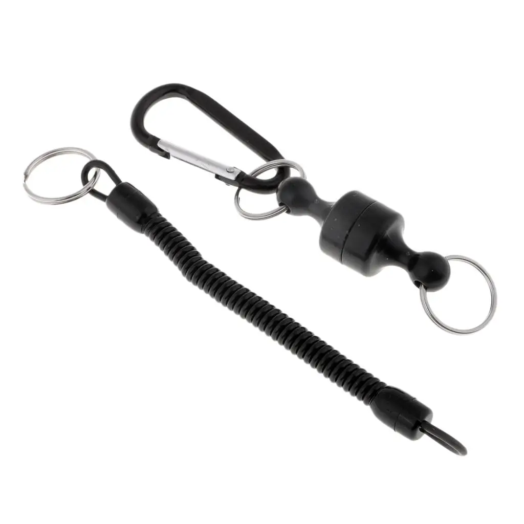 Fishing Coiled Lanyard with Magnetic Net Release Carabiner for Fly Fishing Camping Hiking Hunting