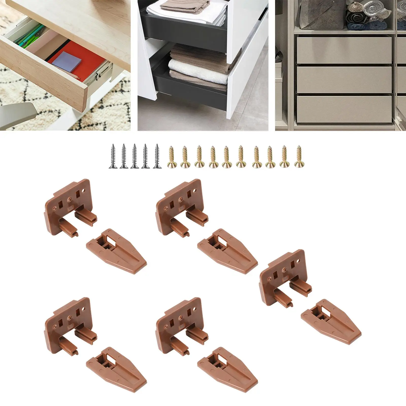 5Pcs Drawer Slides Track,Guide Drawer Replacement Part,Brown Enhanced Drawer Installation Accessories for Center Mount Drawer