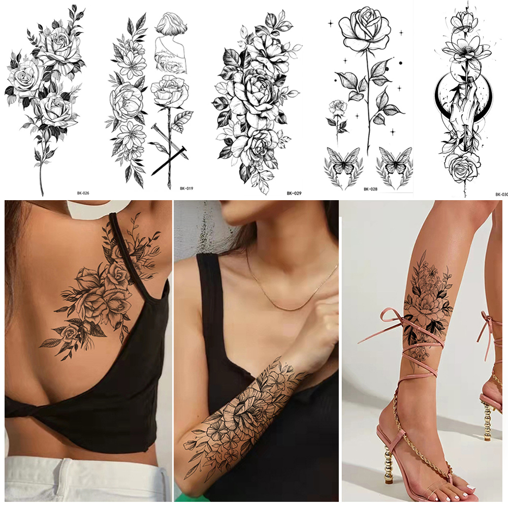 Best of Fake Tatoo Waterproof Temporary Tattoos Flower Tattoo Sticker Sexy Arm Legs Body Art Temporary Painting Long Lasting Black Rose Reviews & Tips